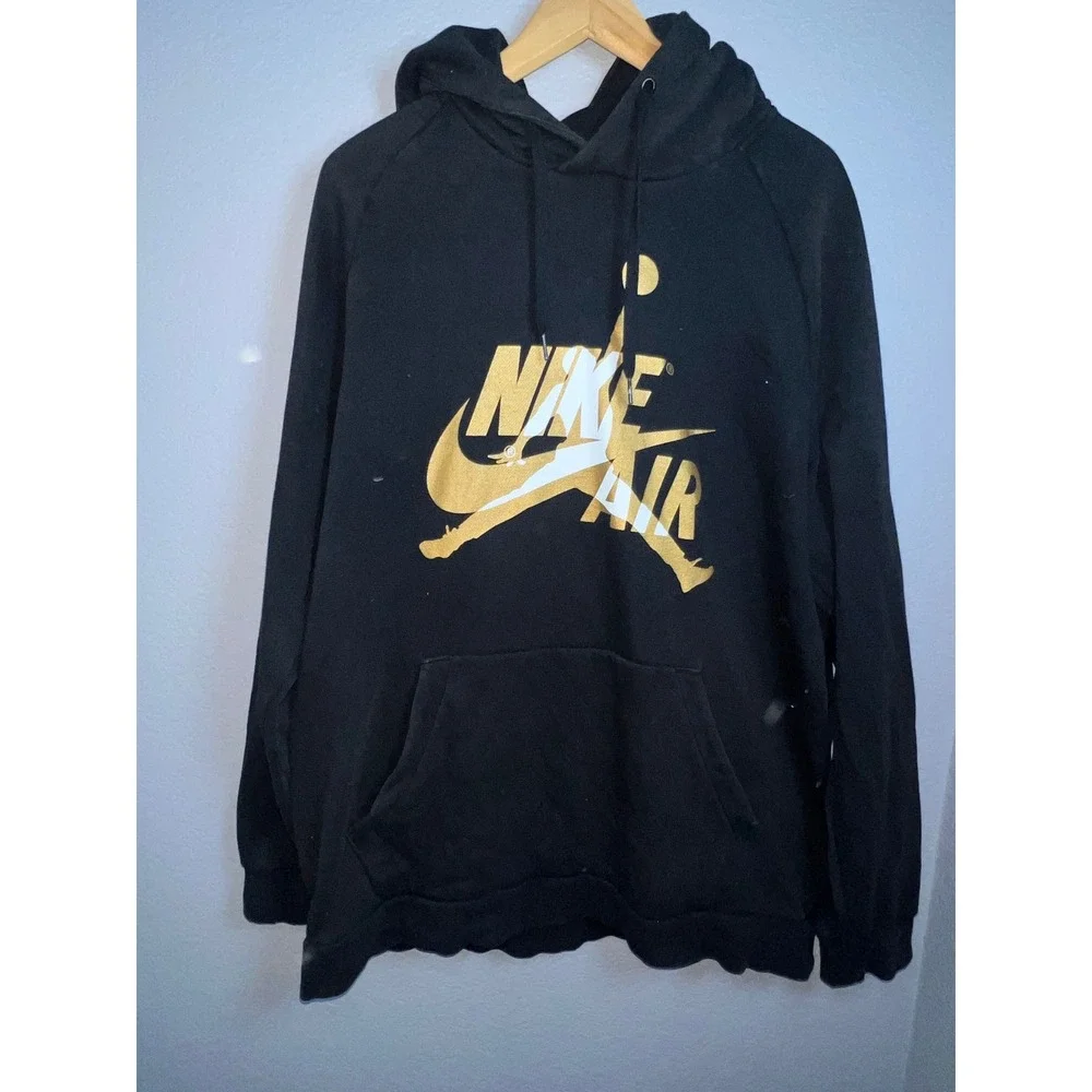 Jordan Jumpman Nike Air Hoodie Mens XL Black Gold Metallic Pullover Fleece VTG